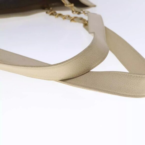 CHANEL COCO Mark Chain Tote Bag Caviar Skin Beige Gold CC Auth - Picture 10 of 16